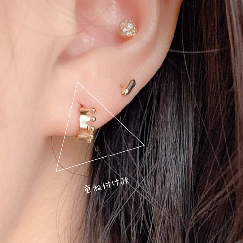 10K（片耳）K10YG中折れフープピアス10K金クラウンフープピアスK10王冠