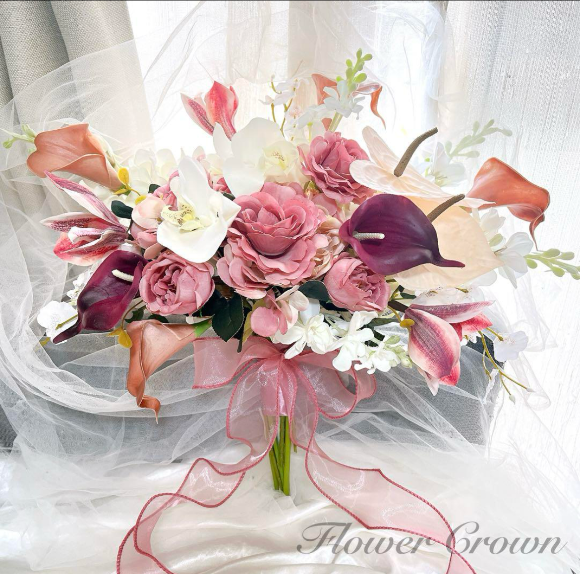 ブライダルブーケ クラッチブーケ アーティフィシャルフラワー ウエディング アンティークピンク 秋婚 前撮り ブライダル