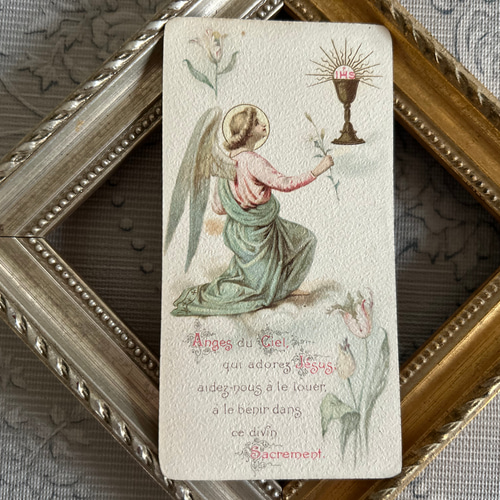 フランスアンティーク Holy Card ホーリーカード フラワー 聖杯 天使