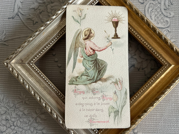 フランスアンティーク Holy Card ホーリーカード フラワー 聖杯 天使