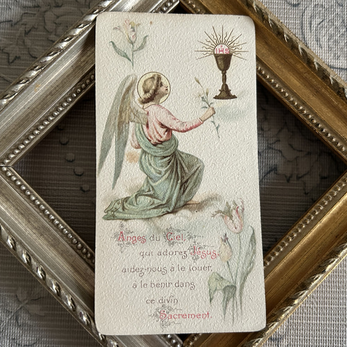 フランスアンティーク Holy Card ホーリーカード フラワー 聖杯 天使