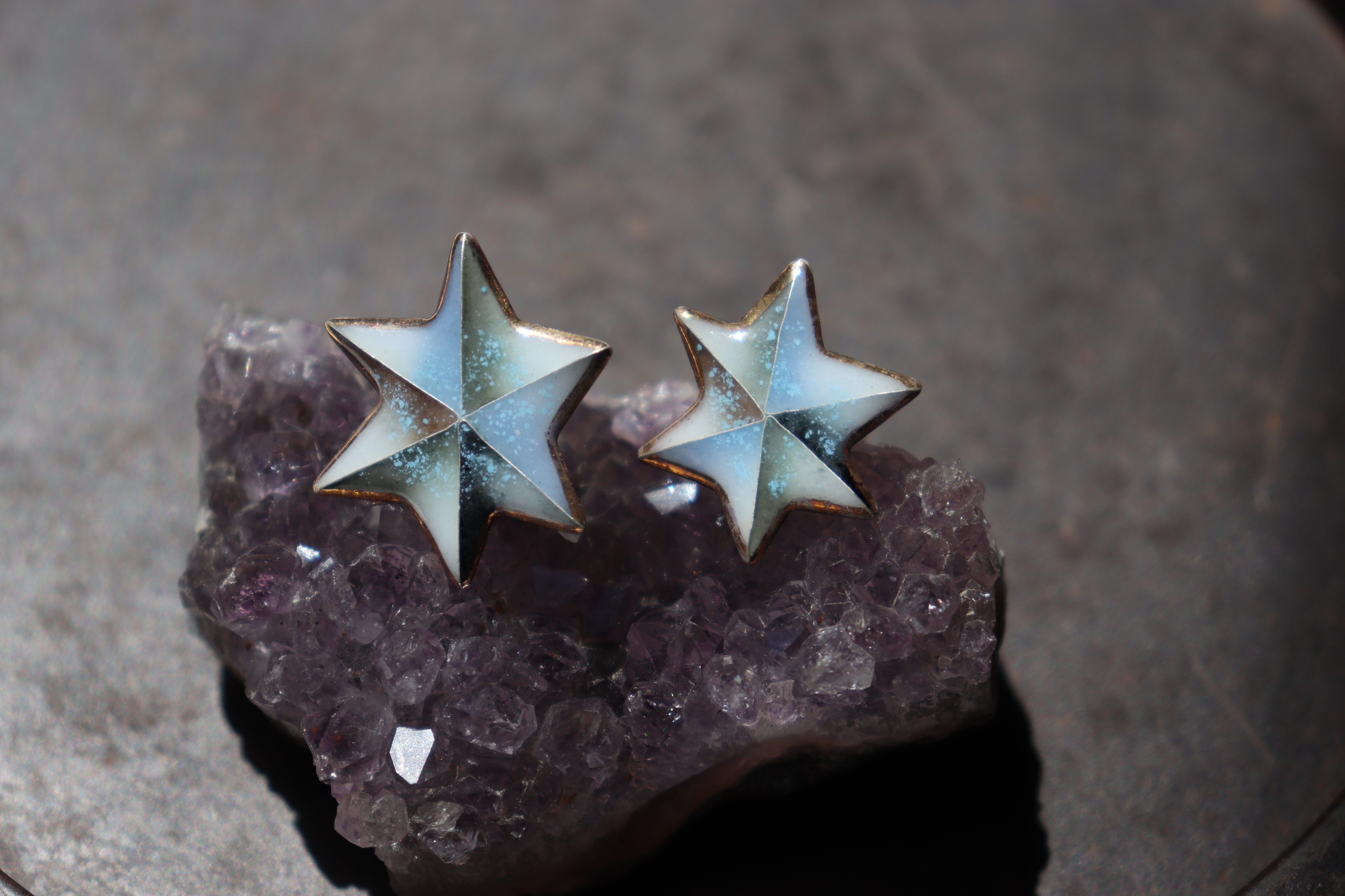 Star earrings (blue)七宝焼き