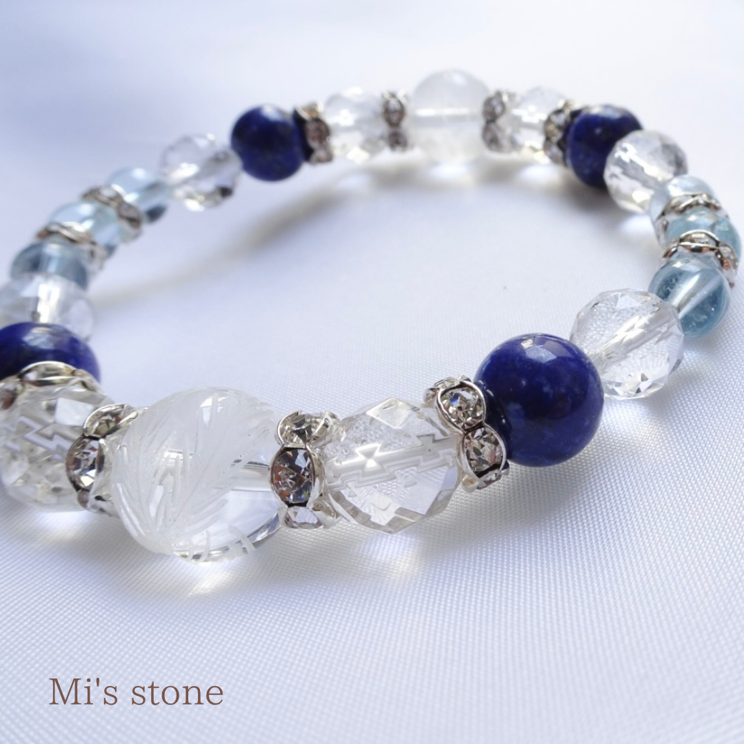 鳳凰×ラピスラズリ×ブルートパーズの天然石ブレスレット