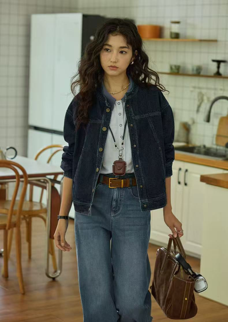 レトロ風デニムジャケット　ショートアウター