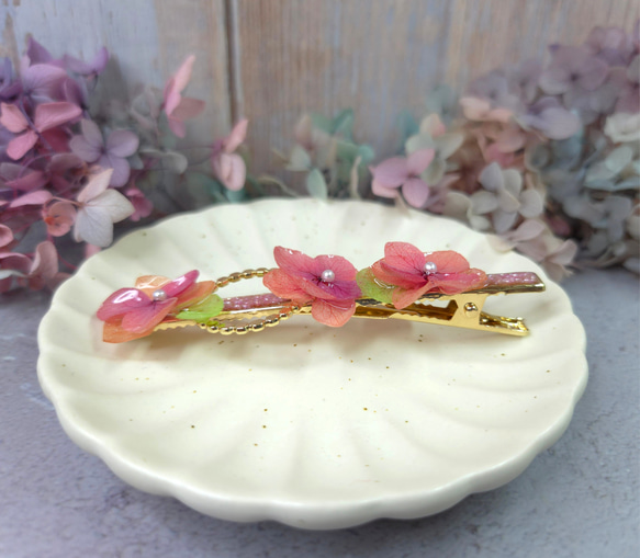 京都の秋グラデーションあじさいロングヘアクリップ 2枚目の画像