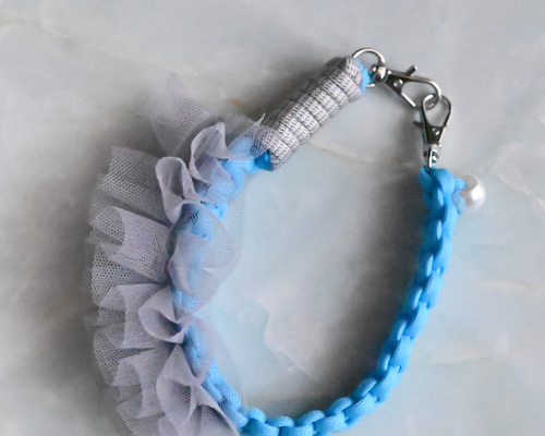 パラコード ストラップ パール ライトブルー シルバー グレー フリル