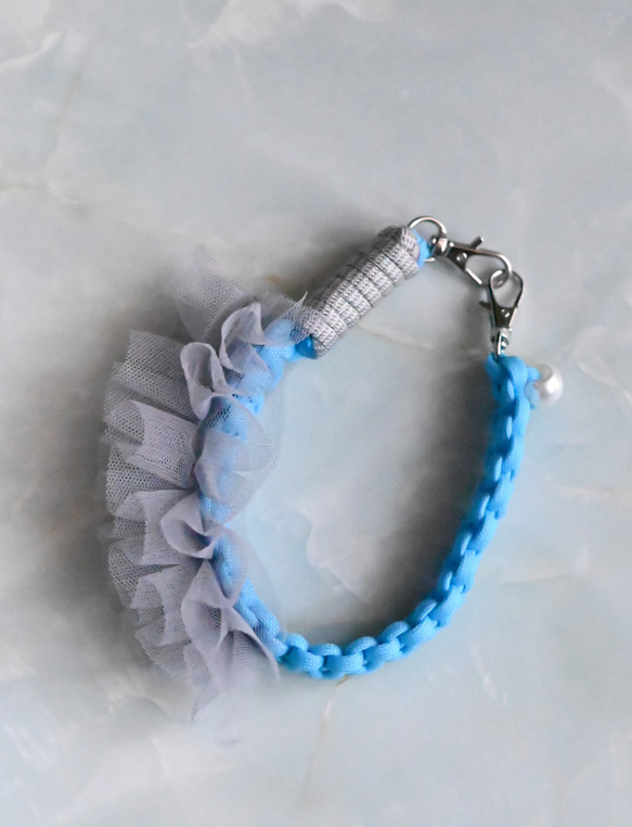 パラコード ストラップ パール ライトブルー シルバー グレー フリル