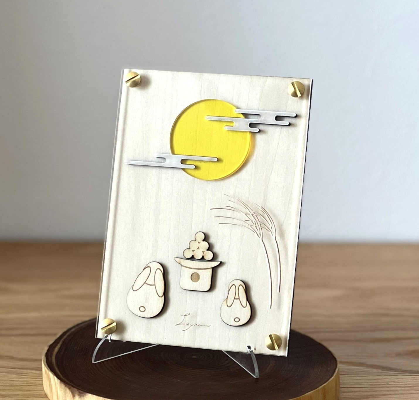 『お月見』　【真鍮金具×アクリル×木のアートパネル】ご自宅やプレゼントに☆