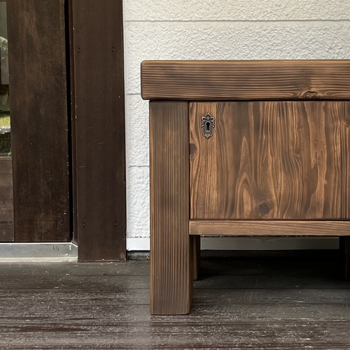 無垢材ミニベンチ兼宅配ボックス｜玄関収納・置き配・花台にも使える