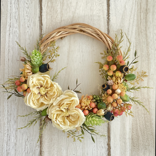 秋の夜長〜グリーンとルナリアのムーンリース〜ドライフラワーリース