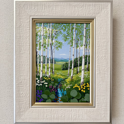 アクリル画　原画　「ラベンダー畑16」額縁付き　SMサイズ　風景画 ラベンダー畑16」アクリル画 原画 額縁付 キャンバス SMサイズ
