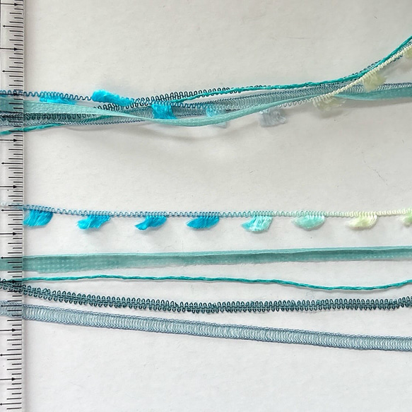 引き揃え毛糸玉* ブルーグリーン×ブルー〜イエローフラッグ 2枚目の画像