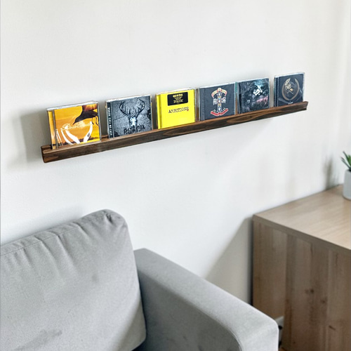 杉無垢材のCDディスプレイレール 6枚用 ウォールシェルフ CDラック