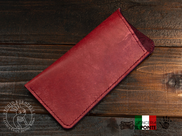 イタリアンレザー簡易メガネケース　MAYA/ボルドー 6枚目の画像