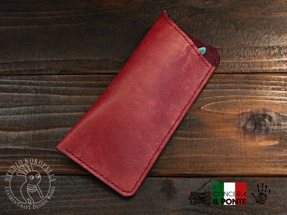 イタリアンレザー簡易メガネケース　MAYA/ボルドー 3枚目の画像