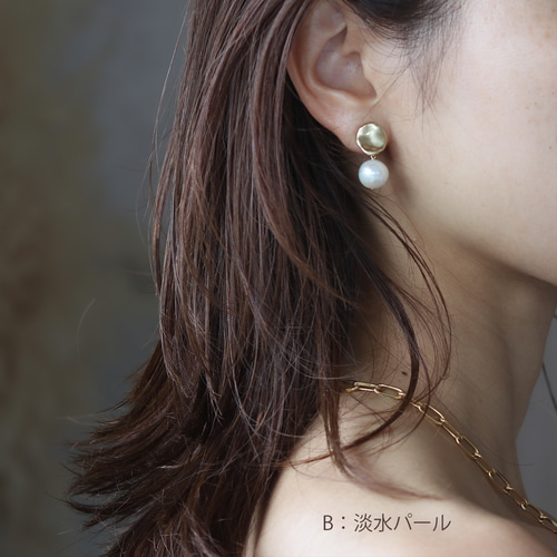 oval gold 1粒パール イヤリング | ピアス | アレルギー対応｜コットン
