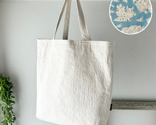 裏地も素敵なトートバッグ・コットンリネンのオフホワイト/持ち手短め