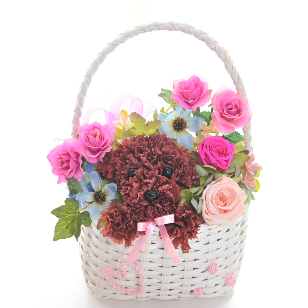 ペット選べる！ 犬  花  プリザーブドフラワー 母の日 誕生日  フラワーバスケット