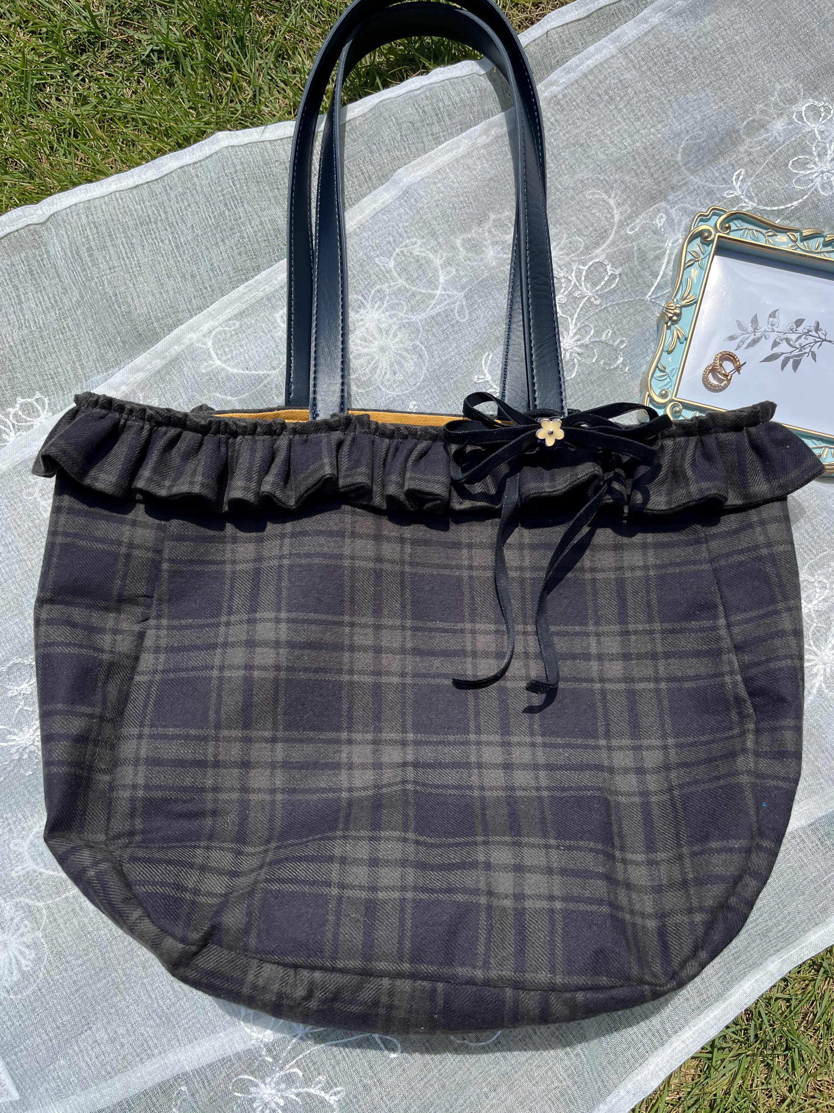 播州織　チェック柄　トートバッグ