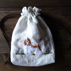アメリカンコッカ―スパニエル刺繍ポーチ、 刺繍巾着袋、 犬刺繍