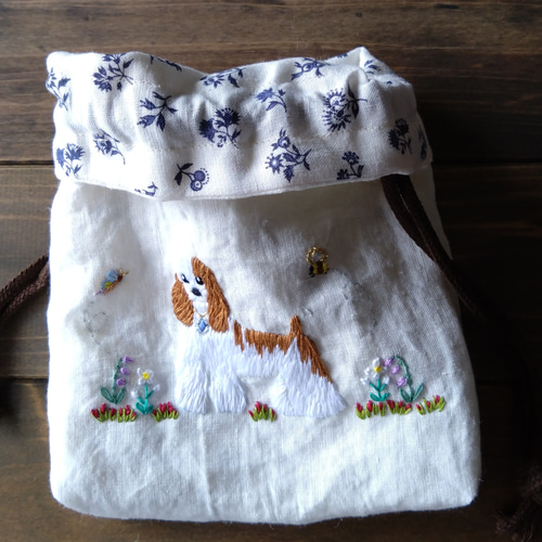 アメリカンコッカ―スパニエル刺繍ポーチ、 刺繍巾着袋、 犬刺繍