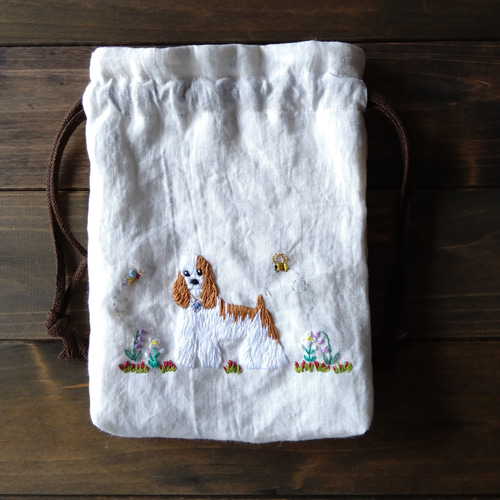 アメリカンコッカ―スパニエル刺繍ポーチ、 刺繍巾着袋、 犬刺繍