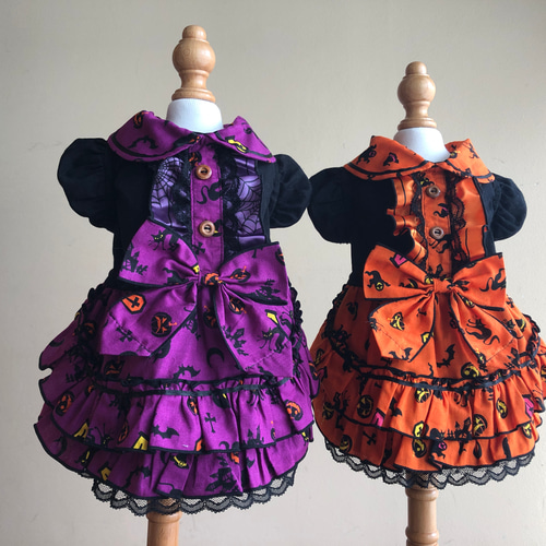 ◎犬服オーダー◎ハロウィン～シルエット柄フリルスカート◎姫