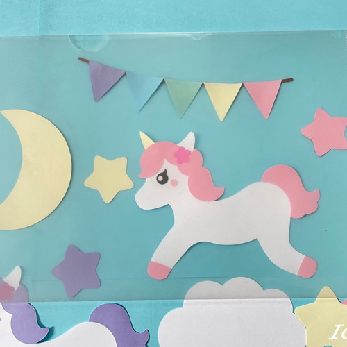 壁面飾り】 ユニコーン 流れ星 女の子 かわいい壁面 オールシーズン 春