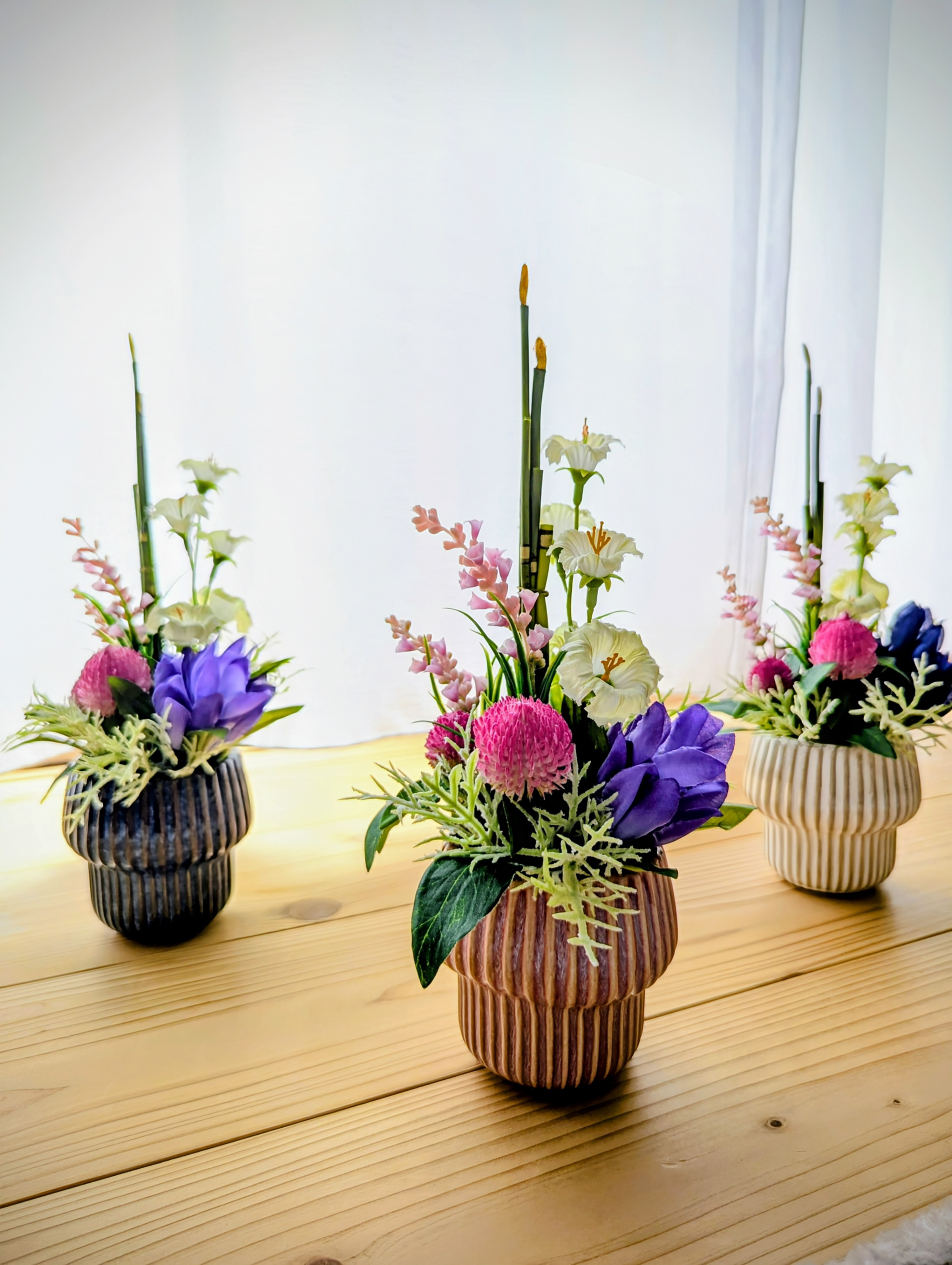 トクサと風鈴カンパヌラのなごみアレンジメント〜リンドウ×千日紅×カンパヌラ 和風アレンジ  アーティフィシャルフラワー