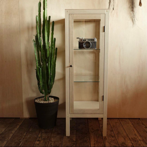 木製ガラスキャビネット 無塗装 右開き （受注生産） 棚