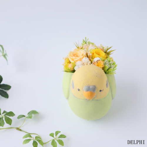 セキセイインコ（グリーン）のアレンジメント【プリザーブド
