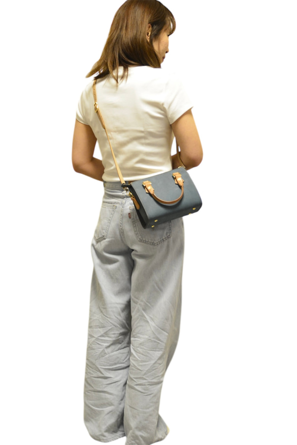 本革ハンドバッグ　ミニトレジャー　ブルー 3枚目の画像