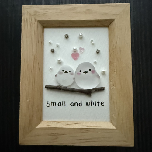 シーグラスアート シマエナガ5 「白い恋人」 イラスト kanny-mac 通販