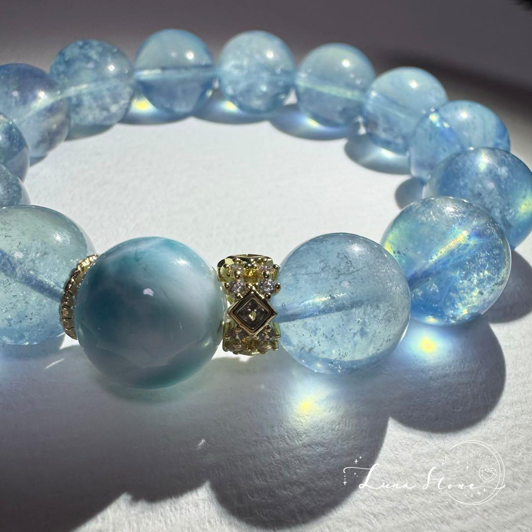 【ラリマー アクアマリン】静かな海のような癒し 天然石 ブレスレット
