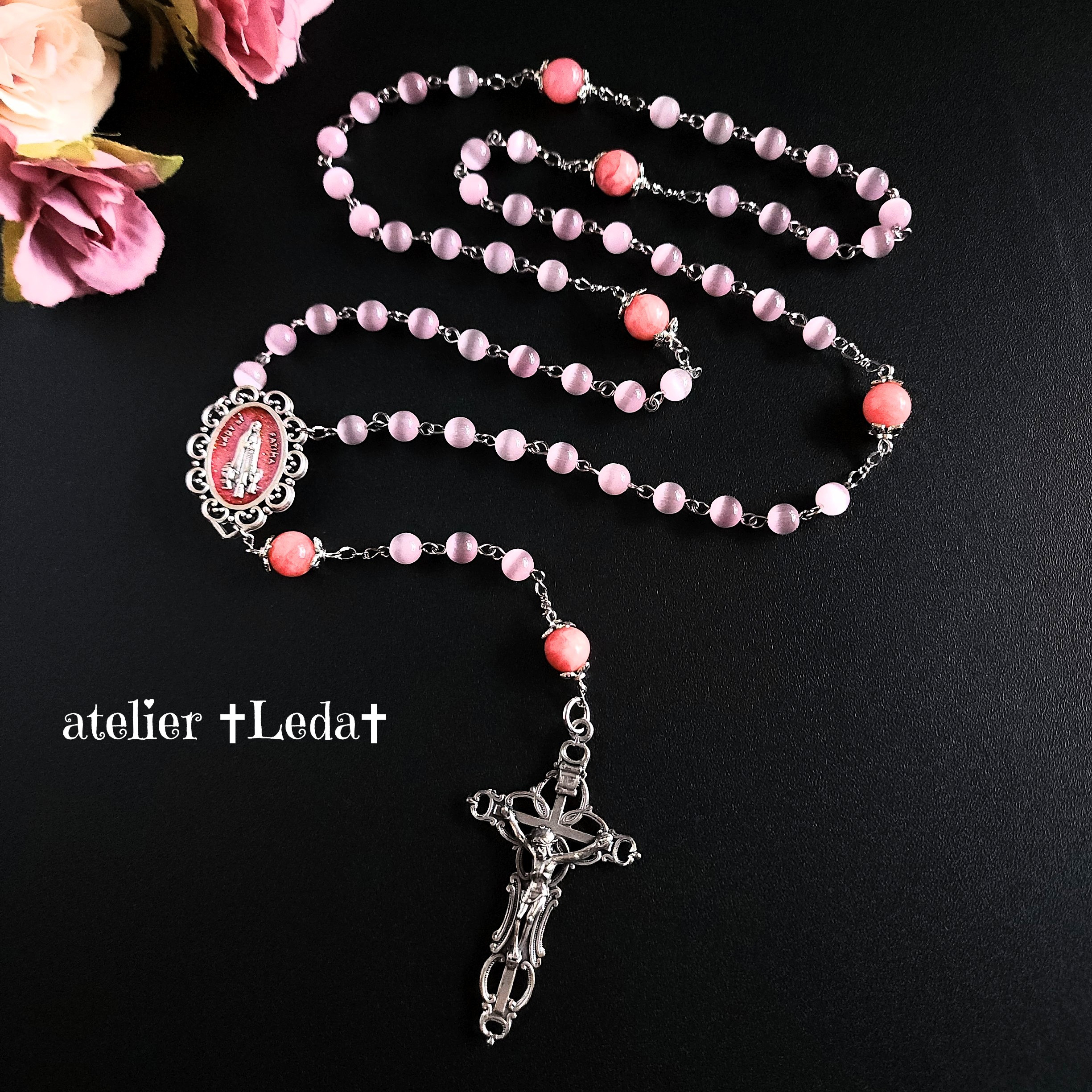 ☆ピンクキャッツアイ＆インカローズ ロザリオ☆ ~Pink Cat's Eye~