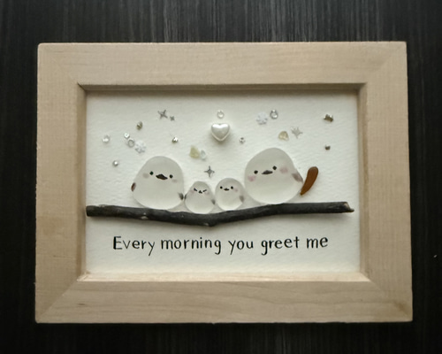 ハンドメイド作品セット⭐︎シマエナガ　シーグラスアート ハンドメイド作品セット⭐︎シマエナガ シーグラスアート