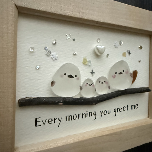 シーグラスアート シマエナガ6 「粉雪」 イラスト kanny-mac