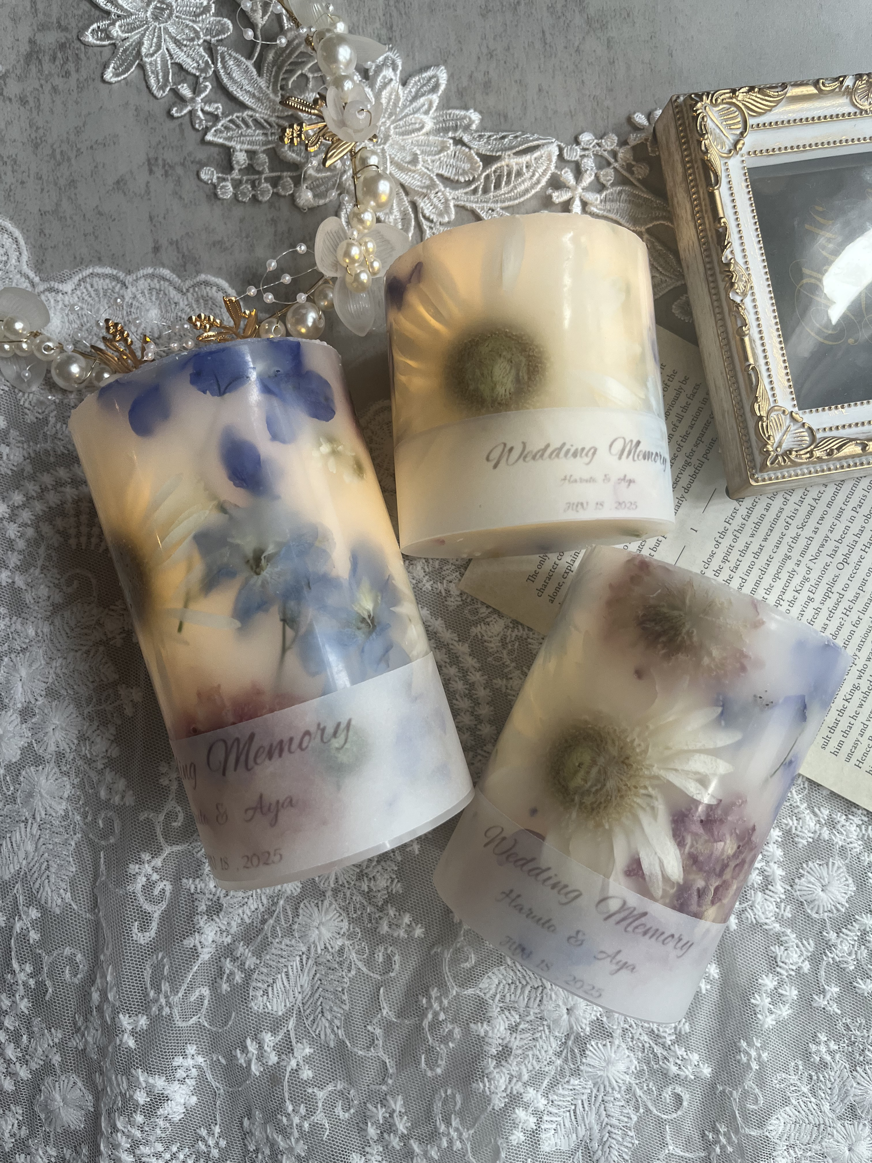 アフターブーケキャンドル　【3点セット】お花を形に残す、オーダーメイド　LEDライト付　✳︎レビュー投稿でサシェも