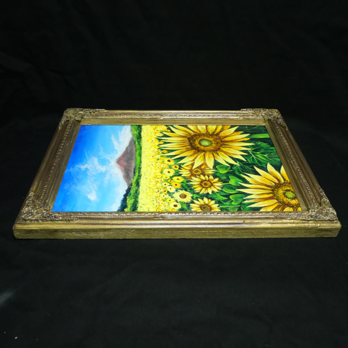 油絵 油彩 油彩画 絵 絵画【山中湖のひまわり畑】A3 絵画 HR 通販