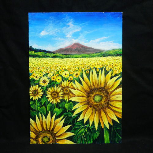 油絵 油彩 油彩画 絵 絵画【山中湖のひまわり畑】A3 油絵 油彩 油彩画 絵 絵画【山中湖のひまわり畑】A3 絵画 HR