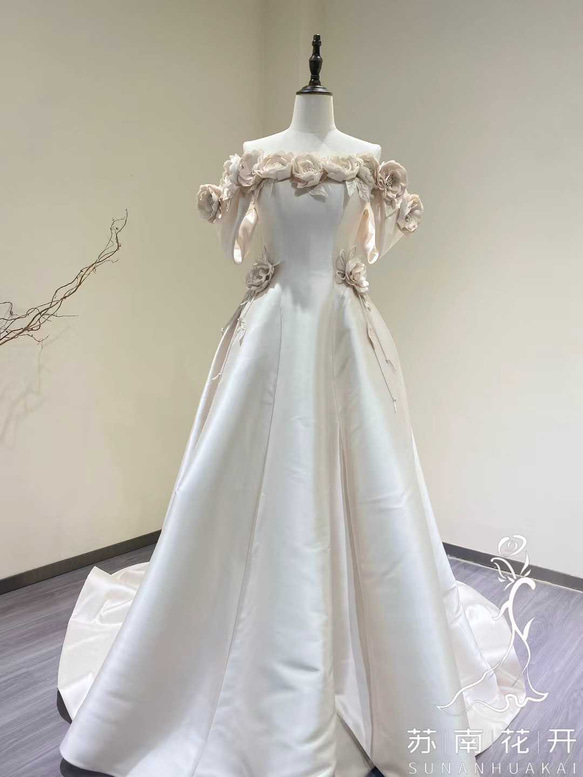 アイボリー オフショルダー ウェディングドレス COCOMelody アイボリー