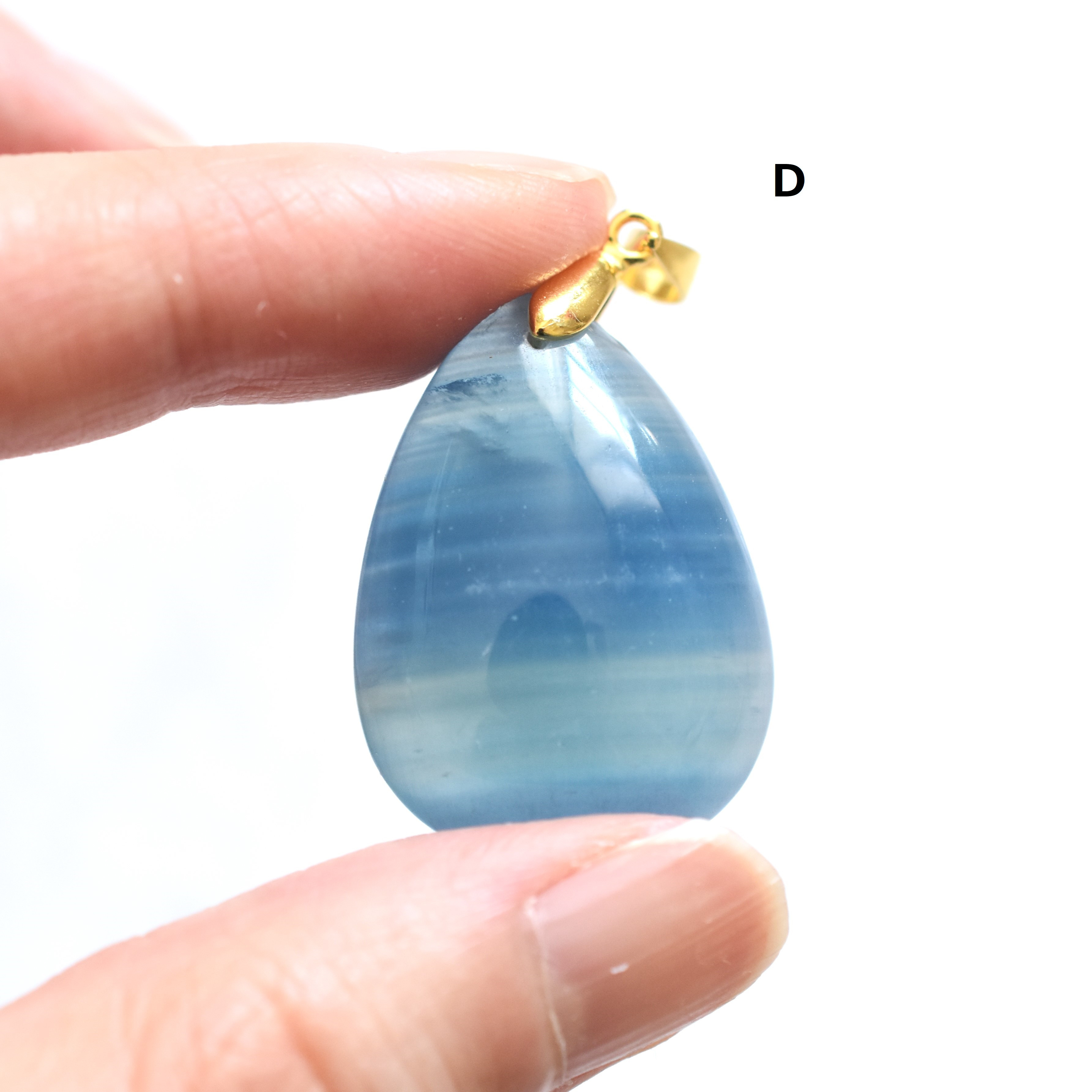 【選べる・1点もの】天然　デニムブルー　バンデッドカルサイト　革コードネックレス85cm