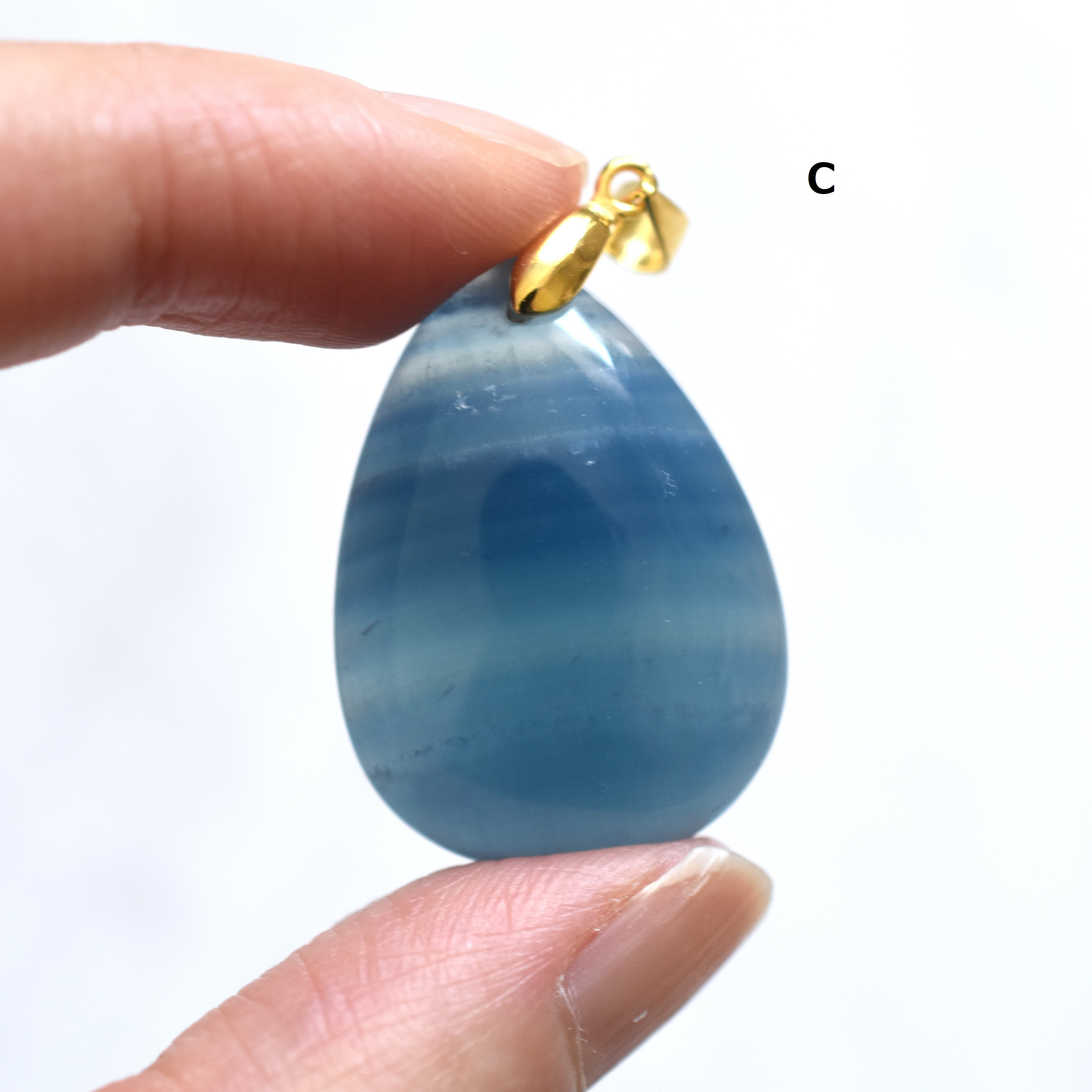 【選べる・1点もの】天然　デニムブルー　バンデッドカルサイト　革コードネックレス85cm