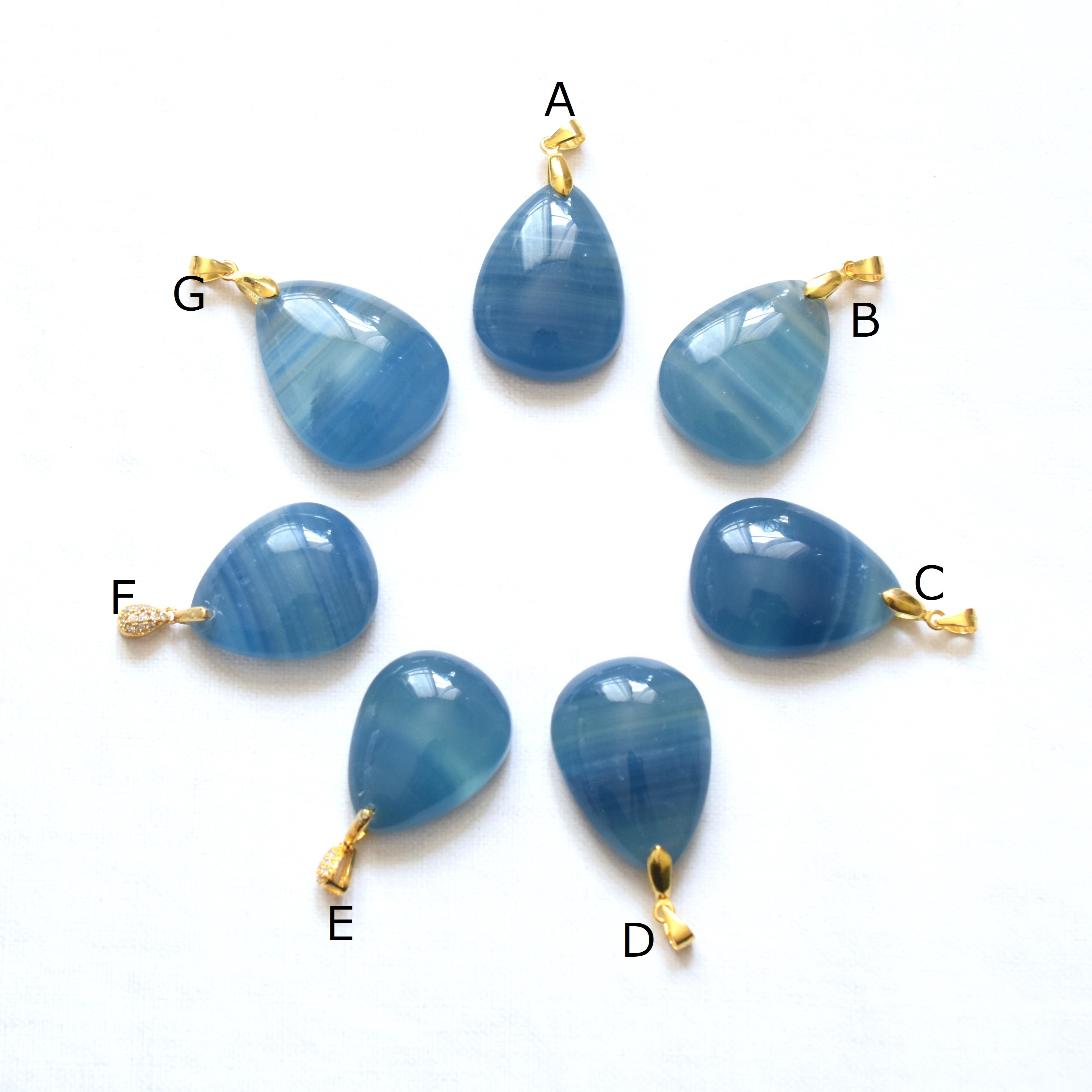 【選べる・1点もの】天然　デニムブルー　バンデッドカルサイト　革コードネックレス85cm