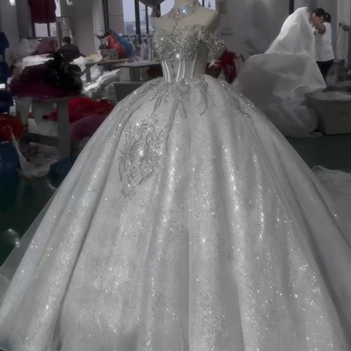 お買い得 キラキラスカートグッリター ウェディングドレス オフ