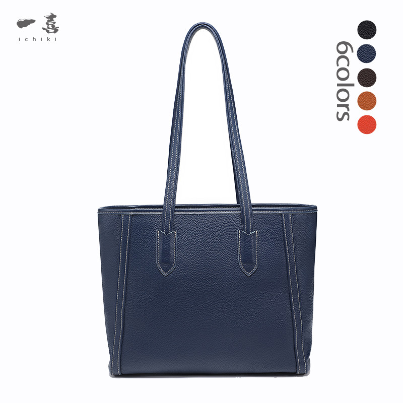 本革レザー 肩掛けトートバッグ 自立 大容量 軽量 通勤 手作り 人気 ネイビーブルー W57