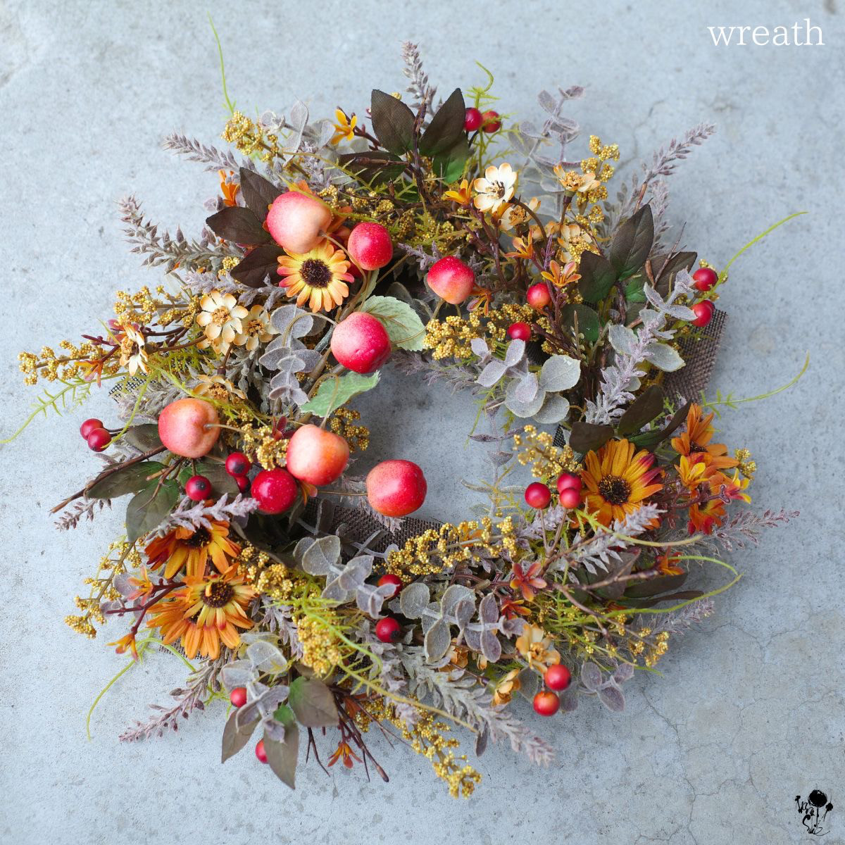 ヒメリンゴ 秋 ナチュラル リース インテリア 造花 送料無料 インテリア ギフト CT触媒 誕生日 敬老の日 オレンジ