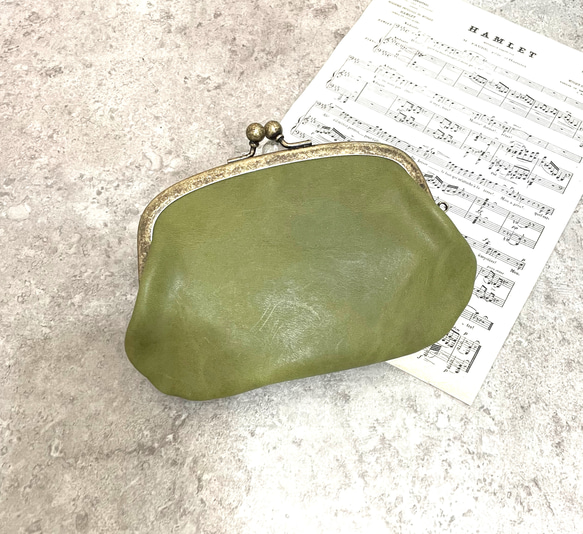 親子がま口ミニ財布　ヌメ革グリーン 親子がま口ミニ財布 ヌメ革グリーン がま口 rinc.. 通販