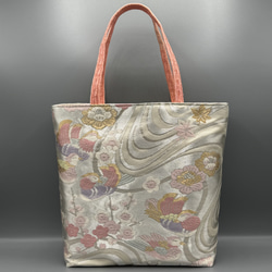 着物 帯 帯締め ハンドメイド トートバッグ リメイク 金 花 六通柄袋帯