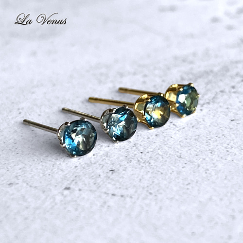 ✴︎つけっぱなしOK✴︎ 天然 ロンドンブルートパーズ 一粒ピアス 4mm